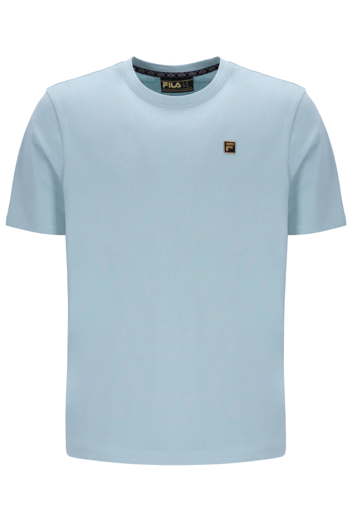 Light blue t-shirt with a brand logo on a white background