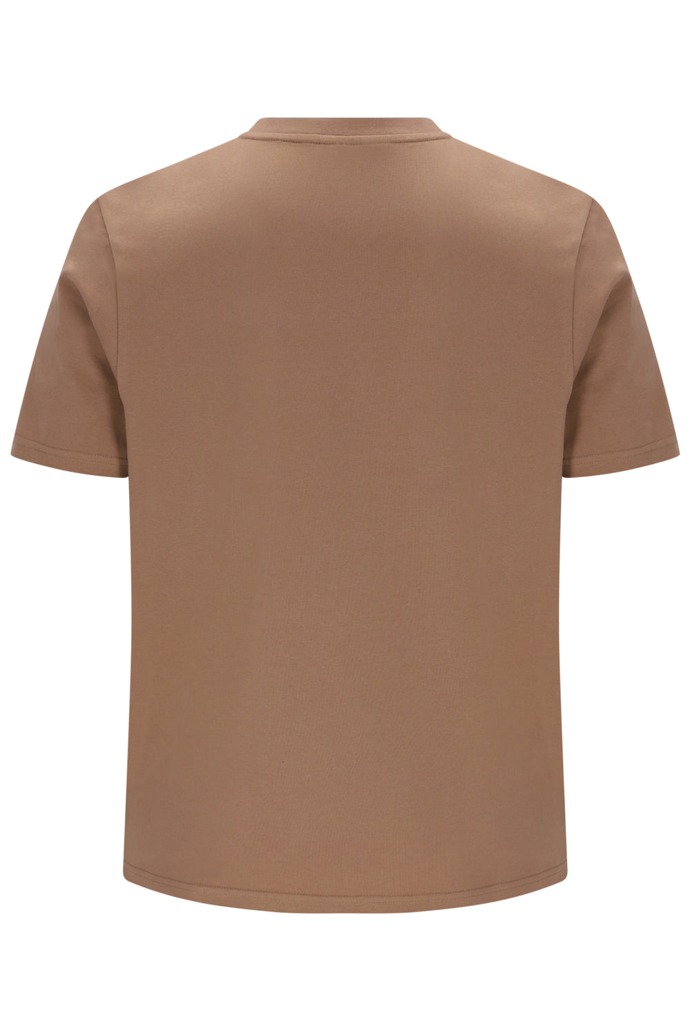 A plain short-sleeve crewneck t-shirt shown from the back, in a solid tan or light brown color, on a clean white background.