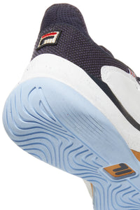 A pair of FILA Mondo Forza Tennis Trainers in white and navy colour scheme.