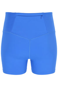 Blue high-waisted cycling shorts with the FILA x TALA brand logo on the front.