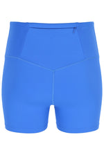 Blue high-waisted cycling shorts with the FILA x TALA brand logo on the front.