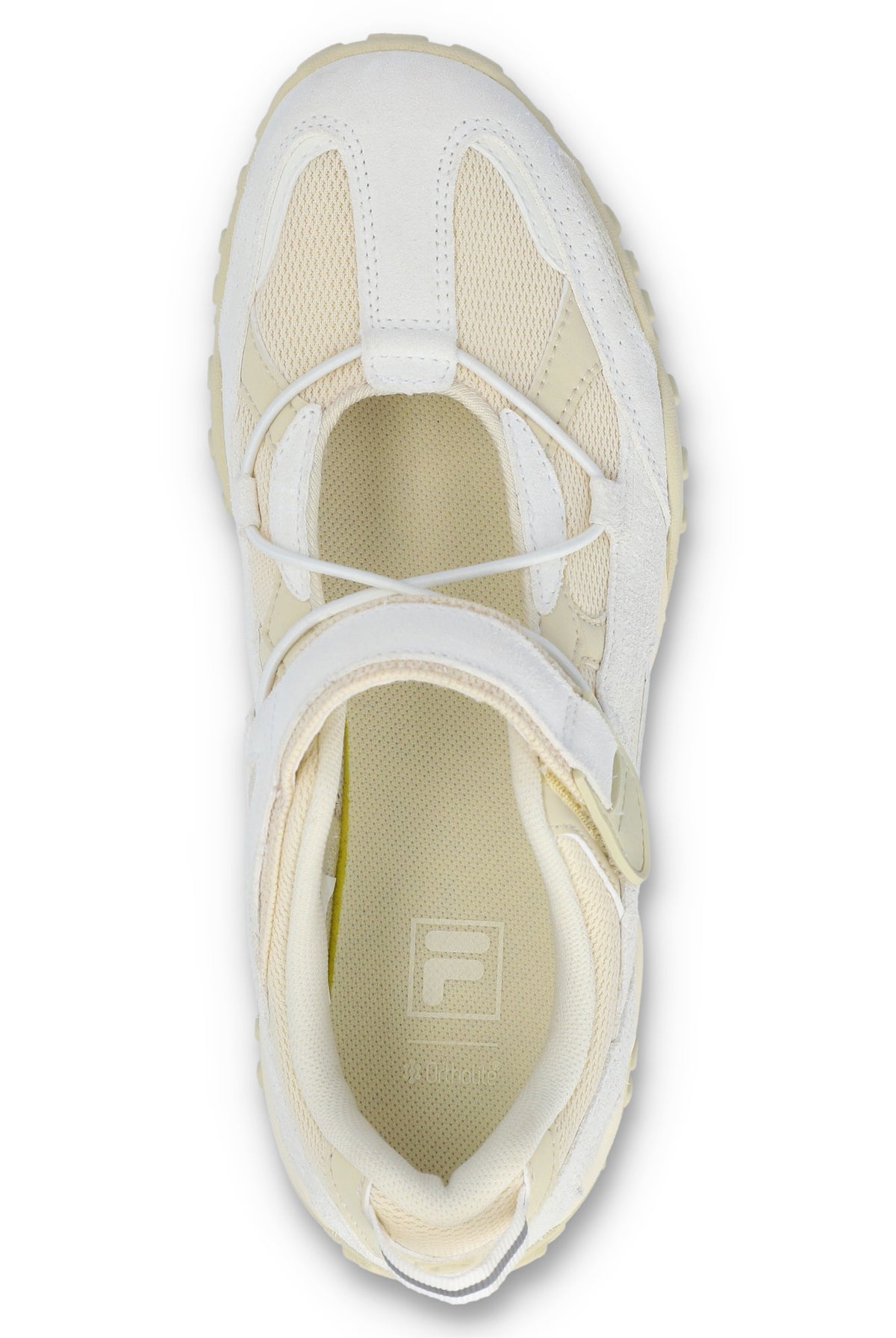 White sneaker with mesh design on a white background
