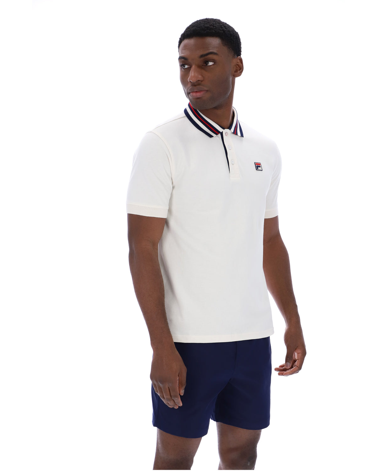 Displays the Gardenia 'FILA' branded Achille Heritage Tape Basic Polo