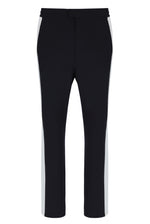 Black pants with white stripes on a white background