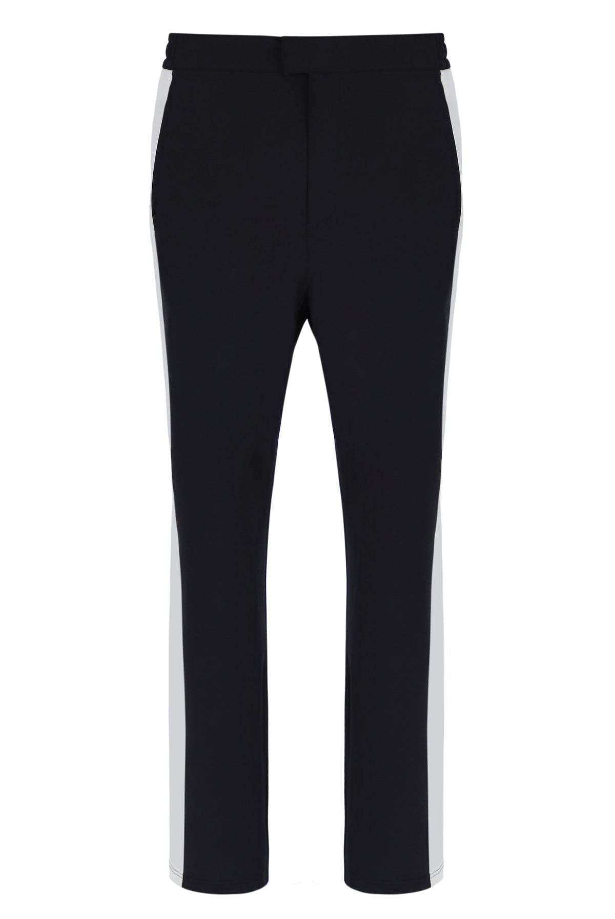 Black pants with white stripes on a white background