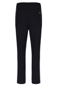 Black pants with a brand logo on a white background