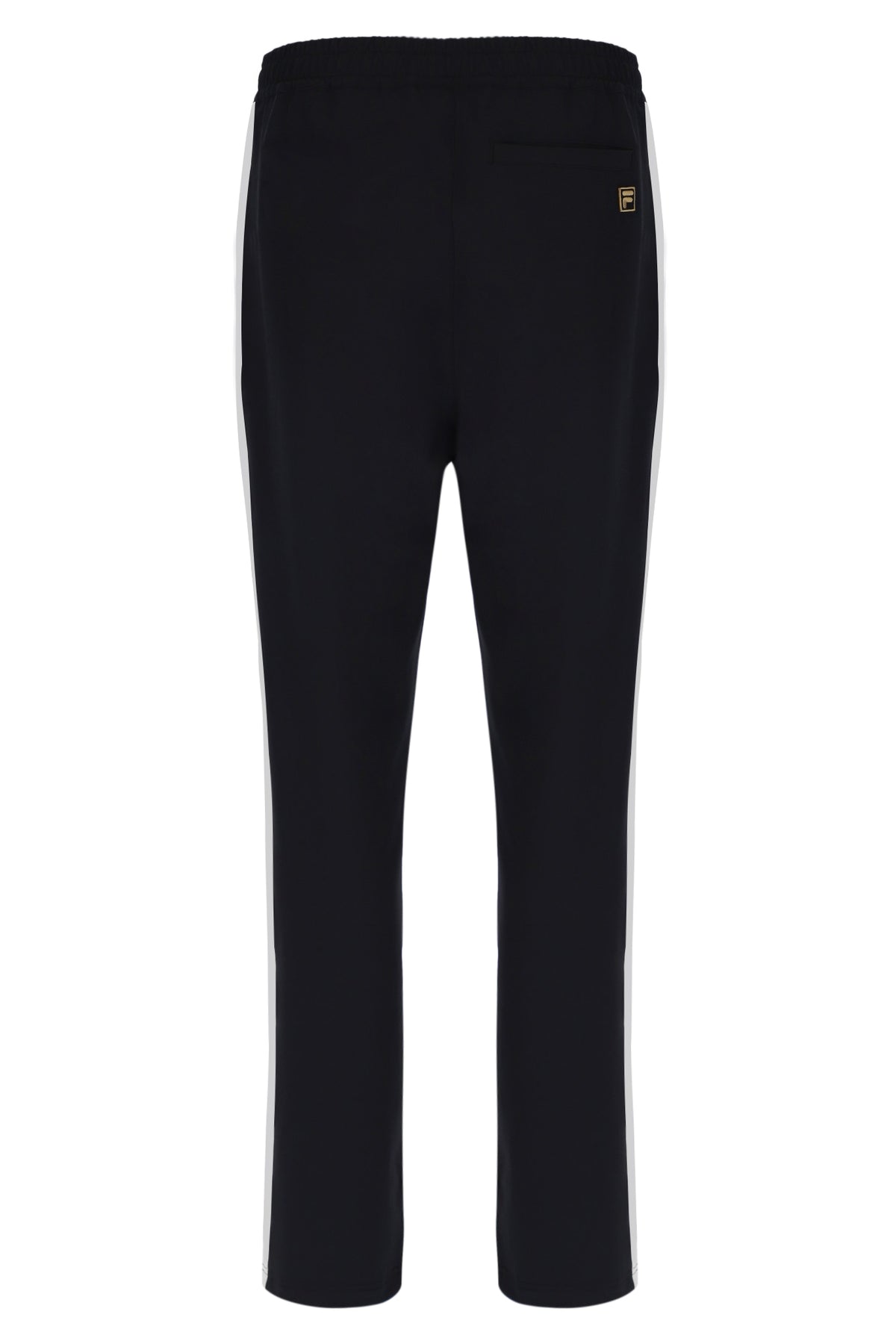 Black pants with a brand logo on a white background