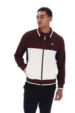 Displays a model wearing the Fudge 'FILA' branded Arlen Colourblock Jacket