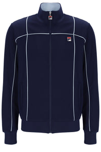 Navy blue jacket with white piping and Fila logo on a white background