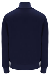 Navy blue half-zip sweatshirt on a white background