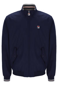 Displays the Navy 'Fila' branded Arturo Coach Jacket