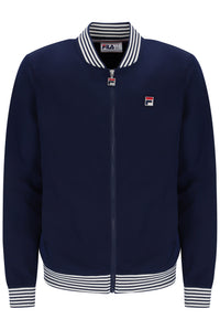 Displays the Navy 'Fila' branded Gardenia Badrick Jacket