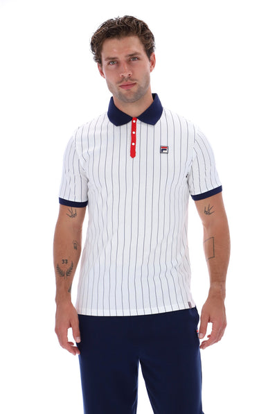White BB1 Classic Vintage Striped Polo