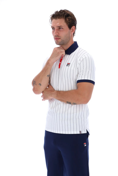White BB1 Classic Vintage Striped Polo