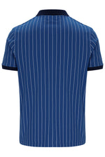 Blue pinstripe polo shirt on a white background