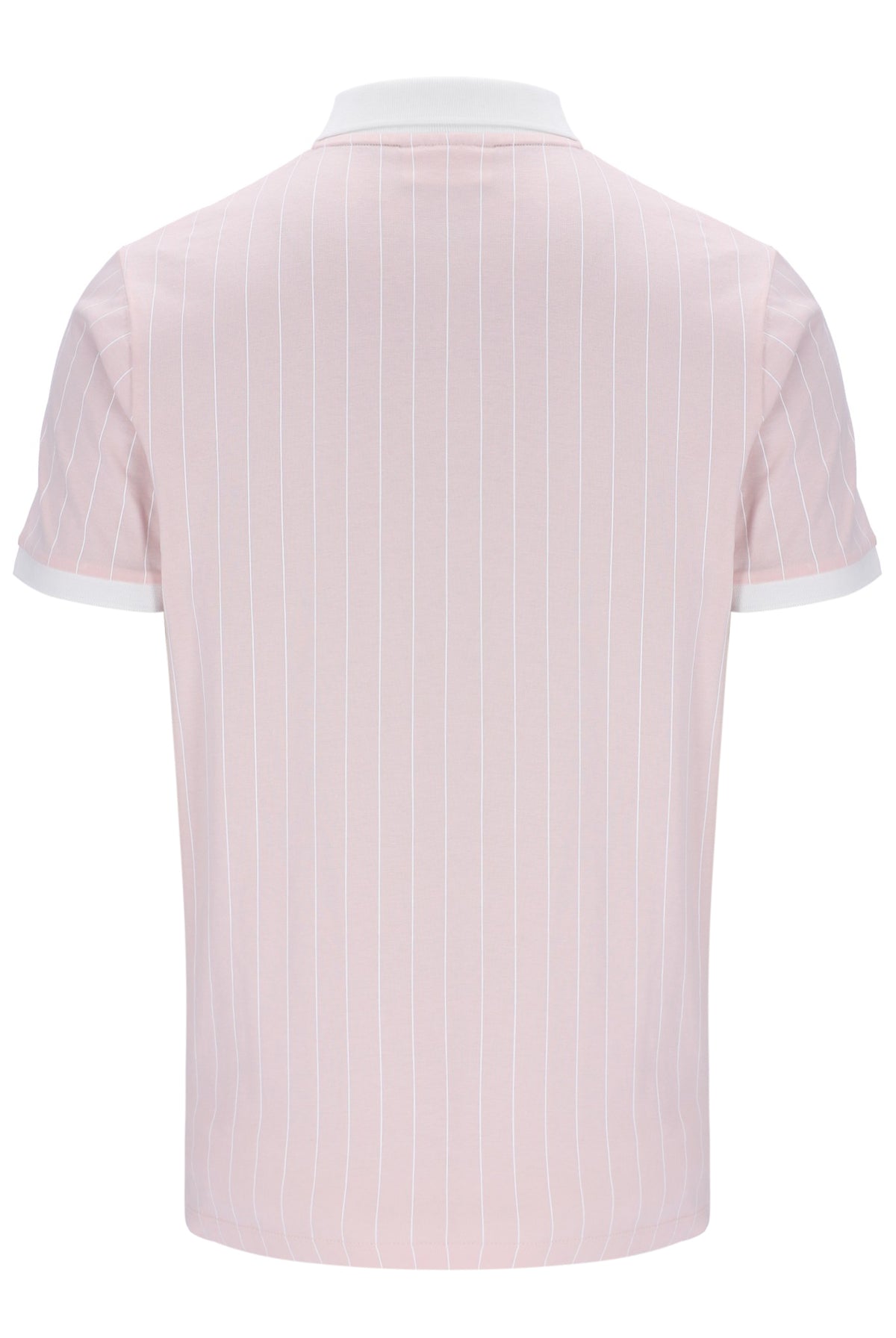 Pink pinstripe shirt with white trim on a white background