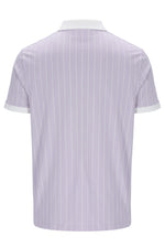 Purple pinstripe polo shirt on a white background