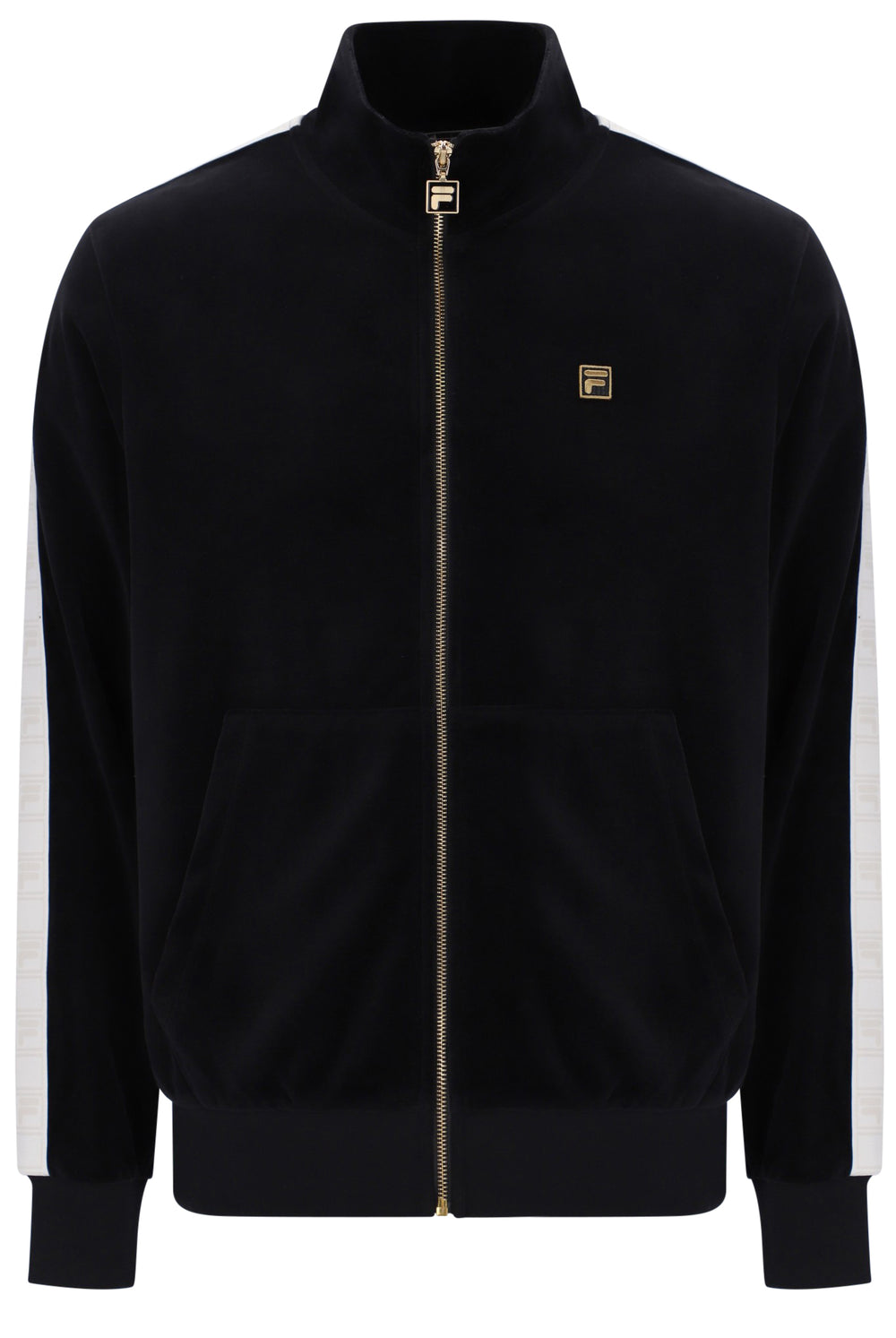 Displays the Black 'FILA' branded Bosco Velour Track Top