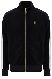 Displays the Black 'FILA' branded Bosco Velour Track Top