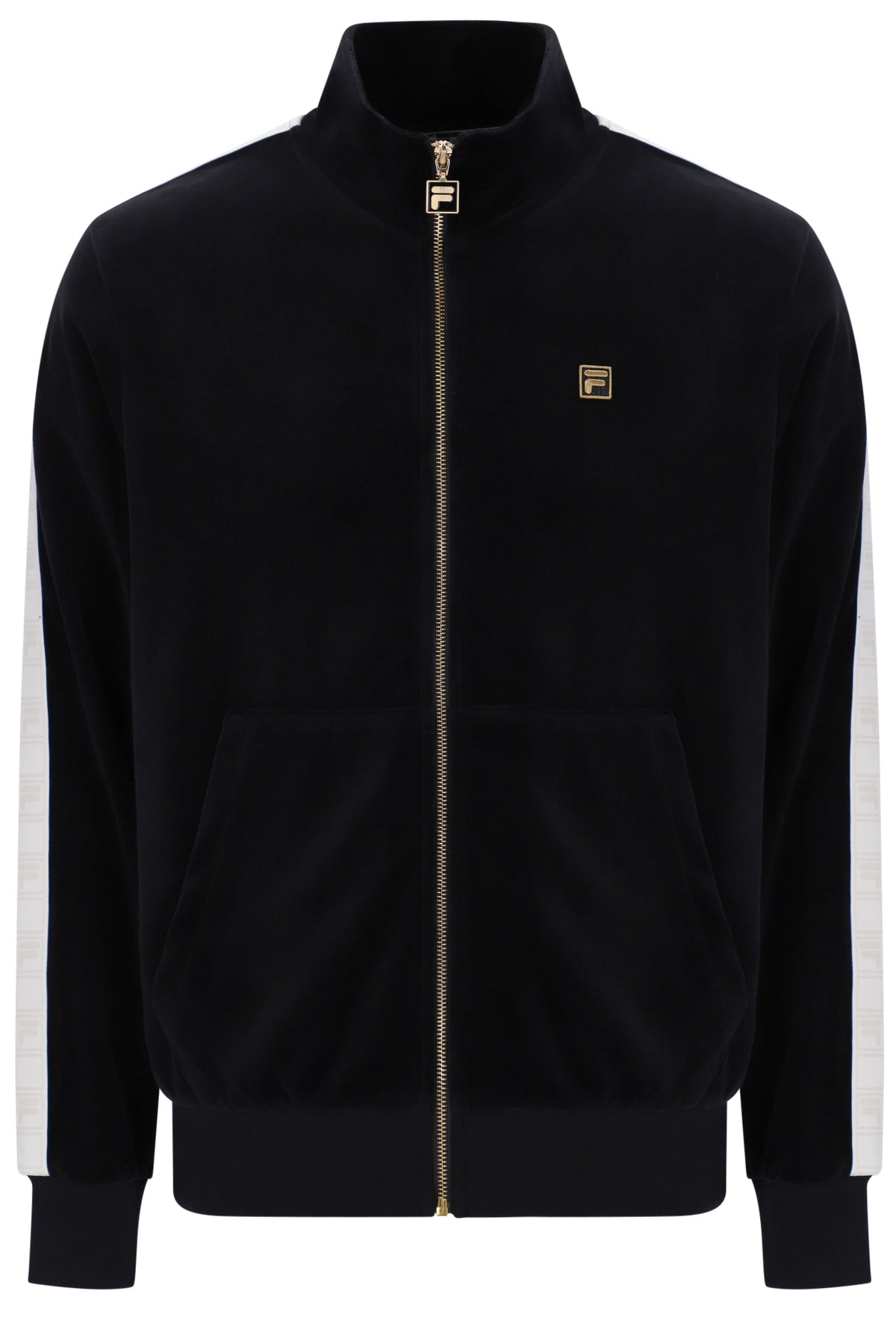 Displays the Black 'FILA' branded Bosco Velour Track Top