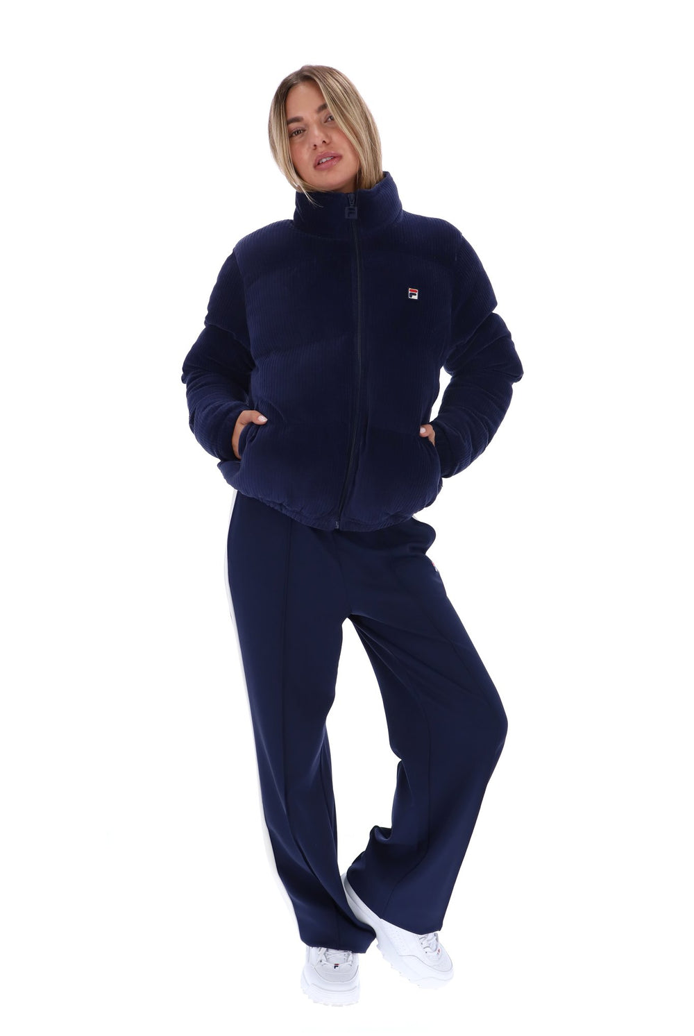 Fila Navy Brandy Cosy Ribbed Velour Puffa Jacket