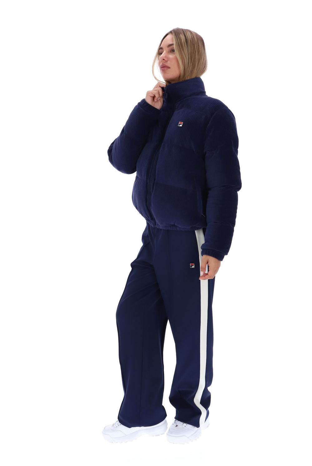 Fila Navy Brandy Cosy Ribbed Velour Puffa Jacket
