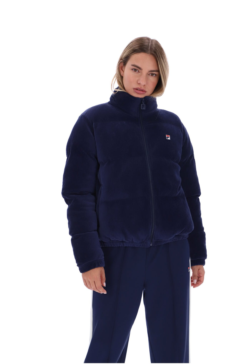 Fila Navy Brandy Cosy Ribbed Velour Puffa Jacket