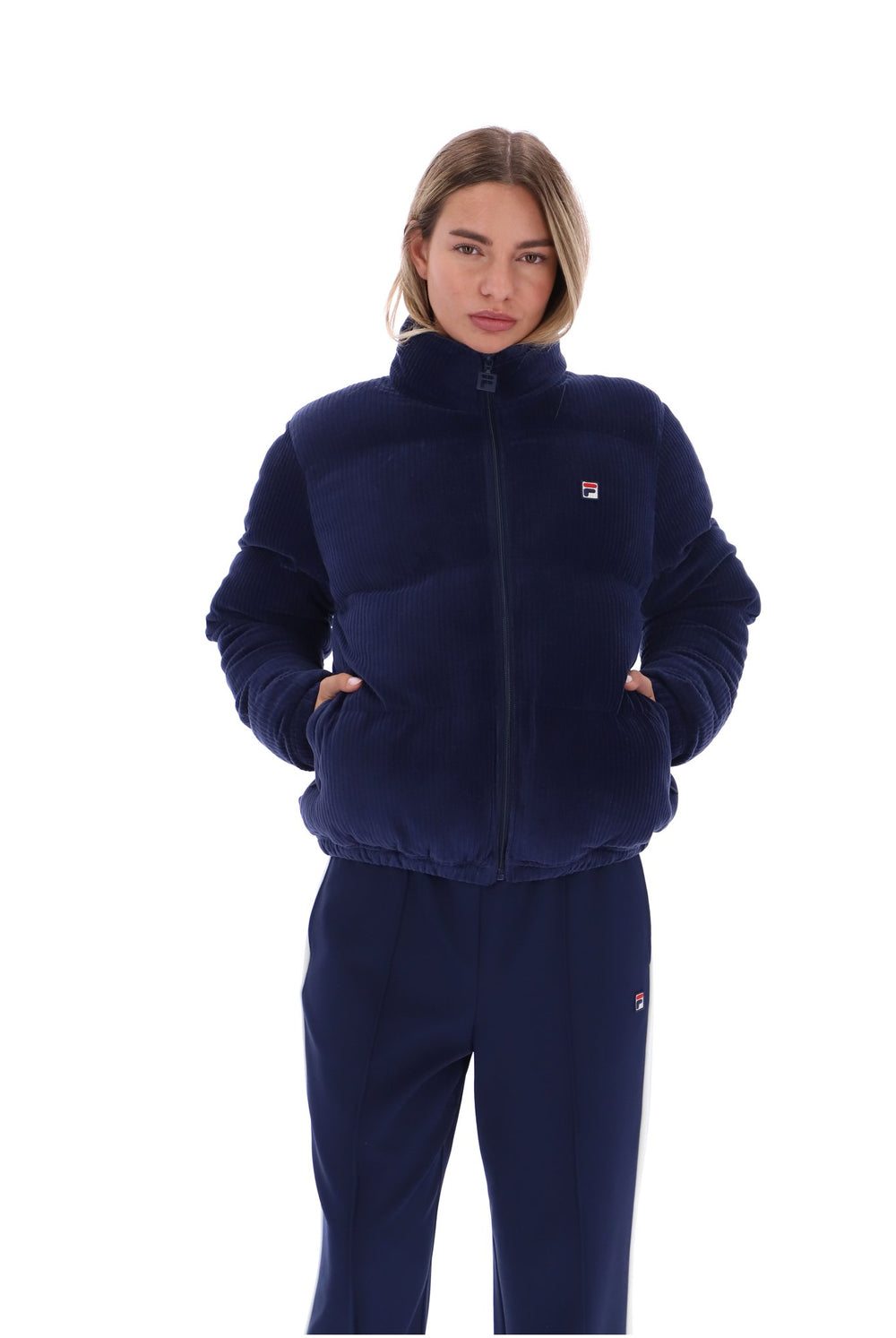 Fila Navy Brandy Cosy Ribbed Velour Puffa Jacket