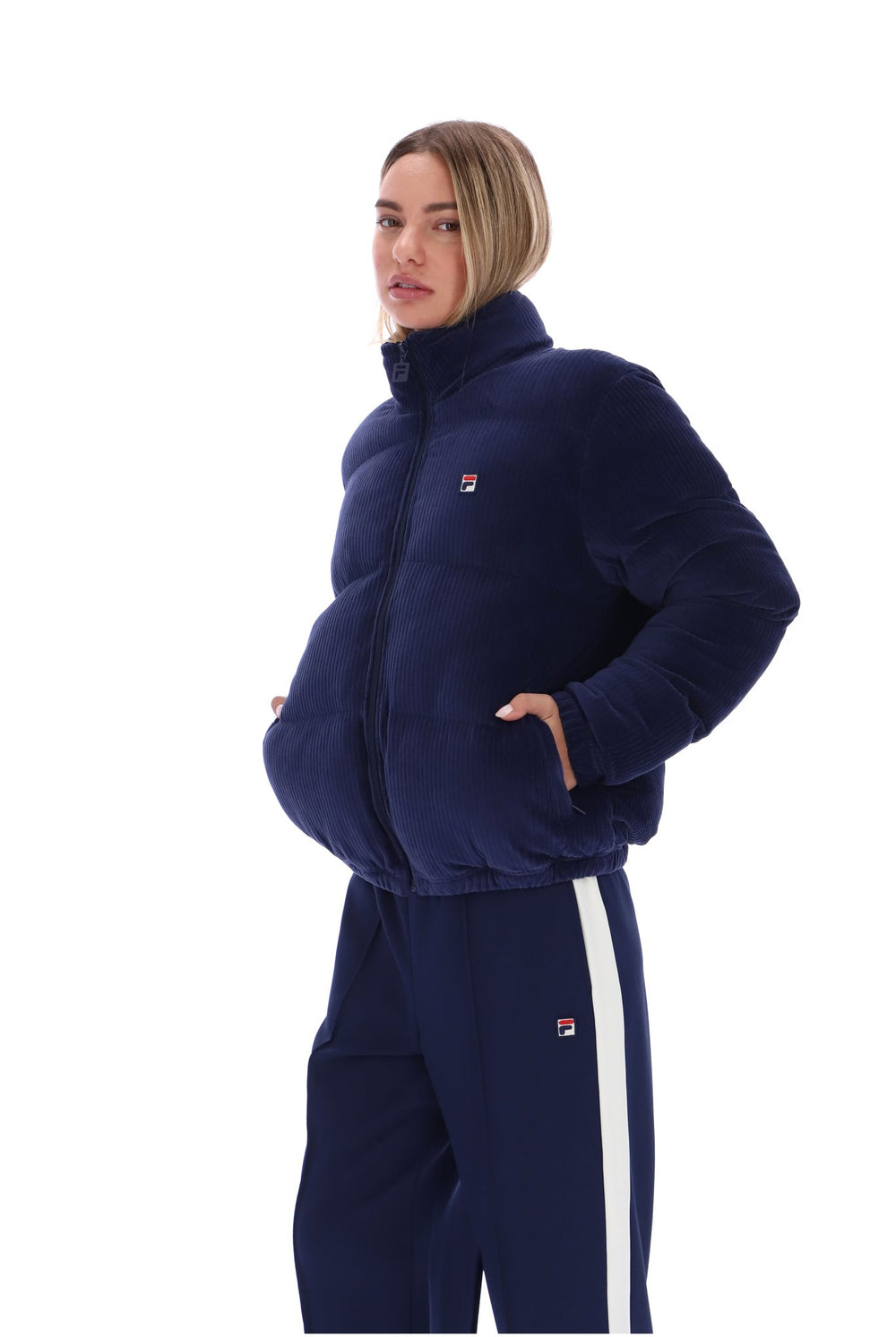 Fila Navy Brandy Cosy Ribbed Velour Puffa Jacket