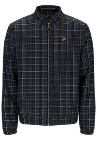 Black Brio Printed Check Biker Neck Jacket