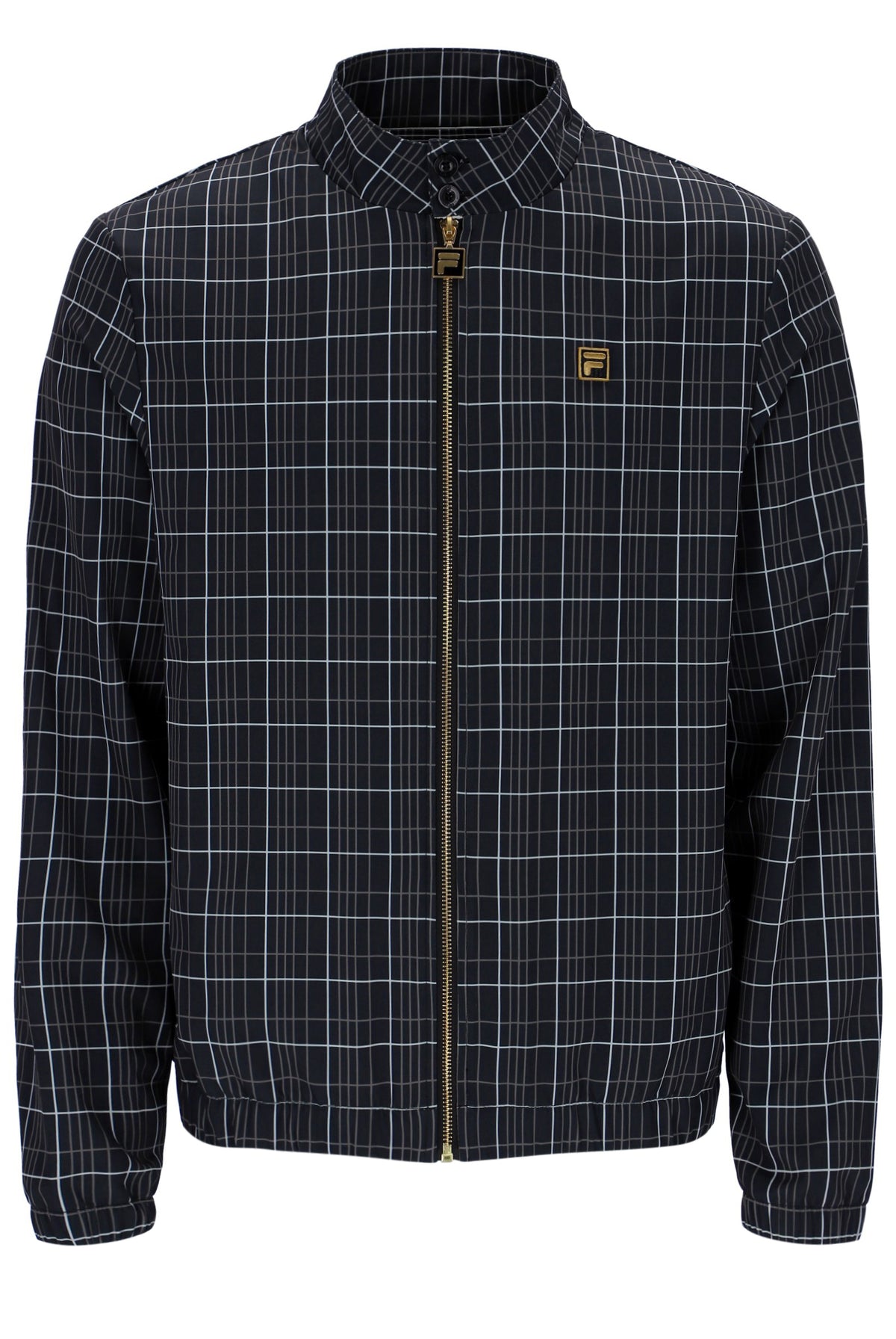 Black Brio Printed Check Biker Neck Jacket
