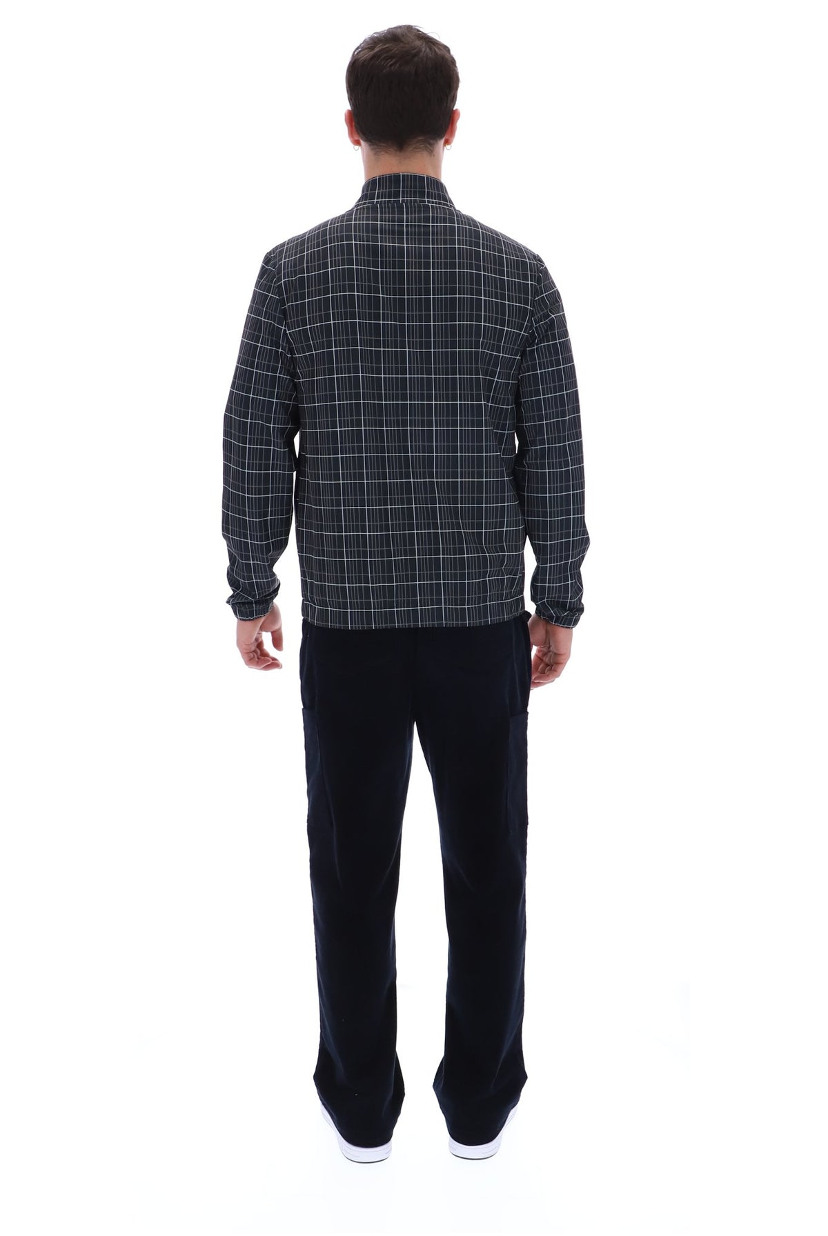 Black Brio Printed Check Biker Neck Jacket