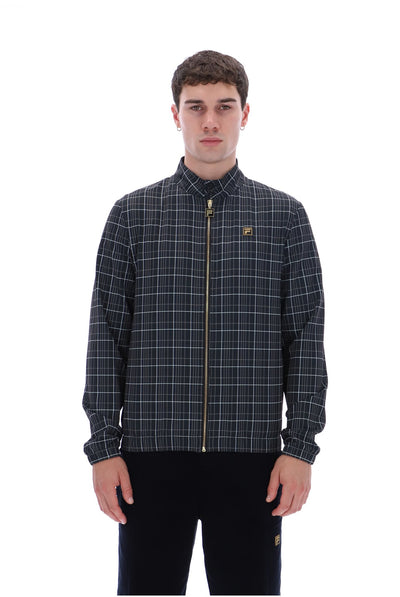 Black Brio Printed Check Biker Neck Jacket