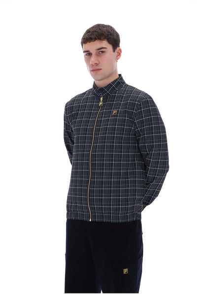 Black Brio Printed Check Biker Neck Jacket