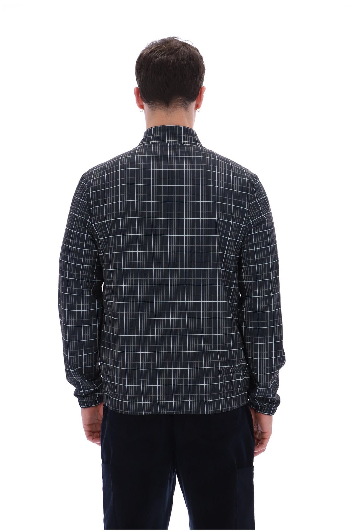 Black Brio Printed Check Biker Neck Jacket