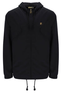 Black jacket with a brand logo on a white background
