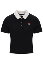 Displays the Black & Gardenia 'FILA' branded Callie Fitted Iconic Polo