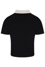 Displays the Black & Gardenia 'FILA' branded Callie Fitted Iconic Polo