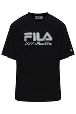 Displays the Black 'FILA' branded Carly Boyfriend T-Shirt