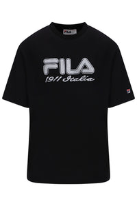 Displays the Black 'FILA' branded Carly Boyfriend T-Shirt