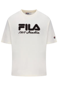 Displays the Gardenia 'FILA' branded Carly Boyfriend T-Shirt