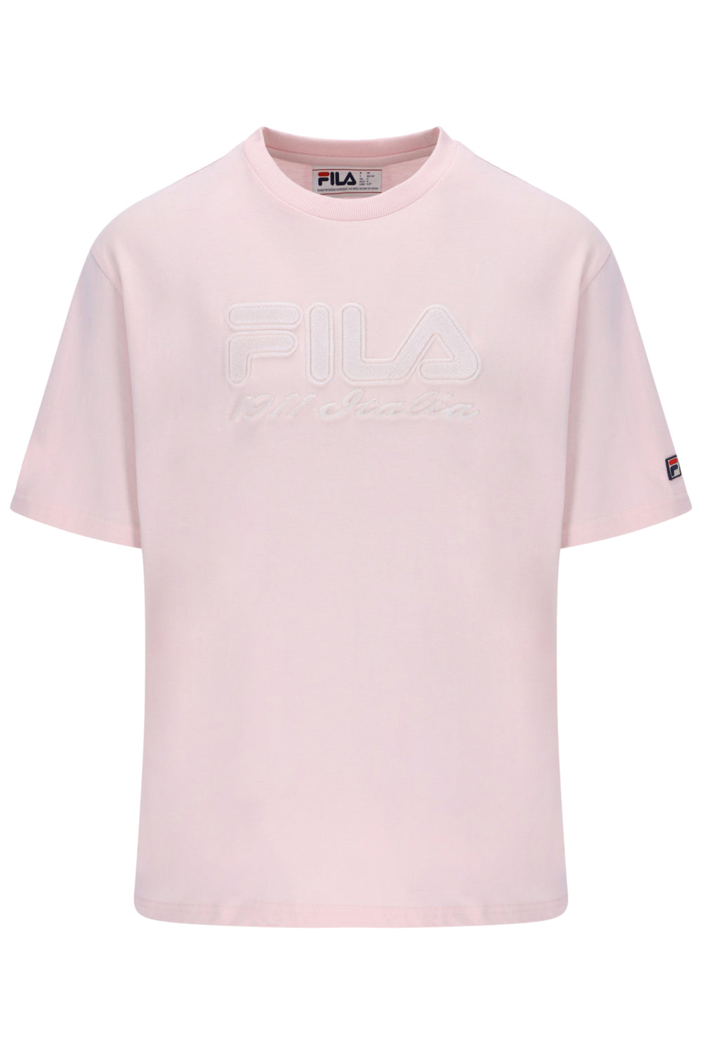 Displays the Pale Lilac 'FILA' branded Carly Boyfriend T-Shirt