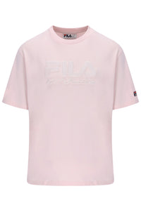 Displays the Pale Lilac 'FILA' branded Carly Boyfriend T-Shirt