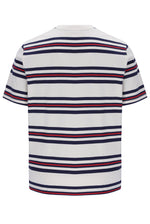 Striped t-shirt with red and blue stripes on a white background
