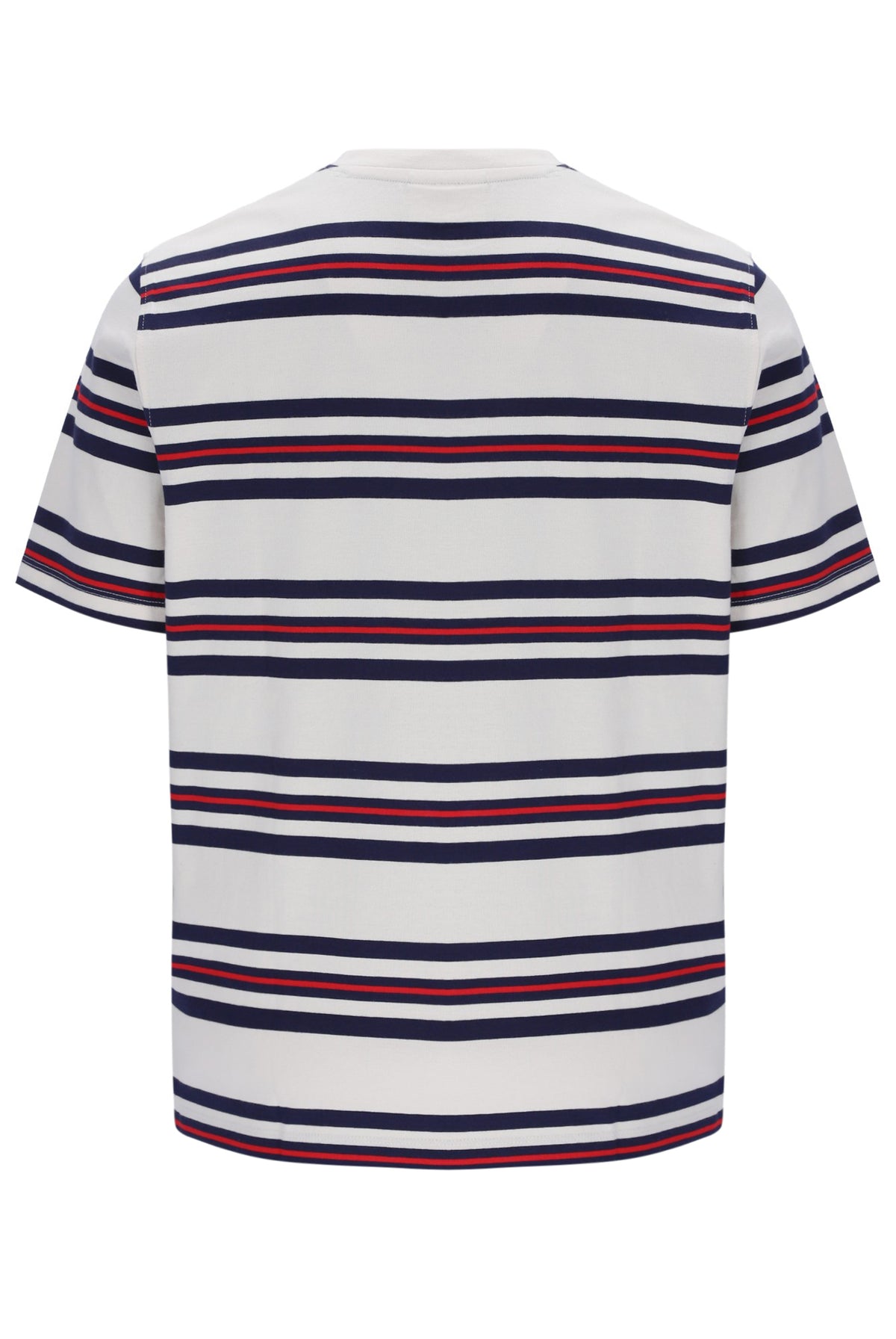 Striped t-shirt with red and blue stripes on a white background