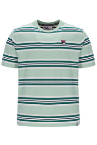 Green and white striped t-shirt with Fila logo on a white background