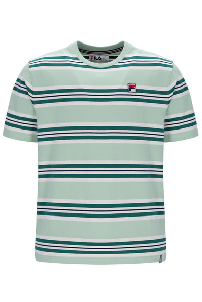 Green and white striped t-shirt with Fila logo on a white background