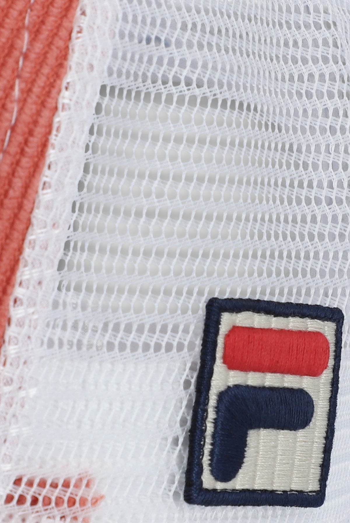 Displays the Tiger Lily 'FILA' branded Cody Corduroy Mesh-Back Cap with Embroidered Graphic featuring the FILA branded logo 