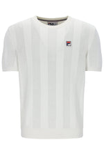White textured t-shirt with Fila logo on a white background