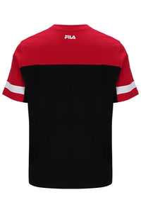 Displays the Black 'Fila' branded Damon Cut and Sew Tee